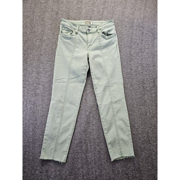 Kut From The Kloth Jeans Size 4 Green Amy Crop Straight Leg Raw Hem - Picture 1 of 9